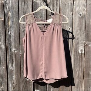 Loft taupe lace sleeveless blouse top size small